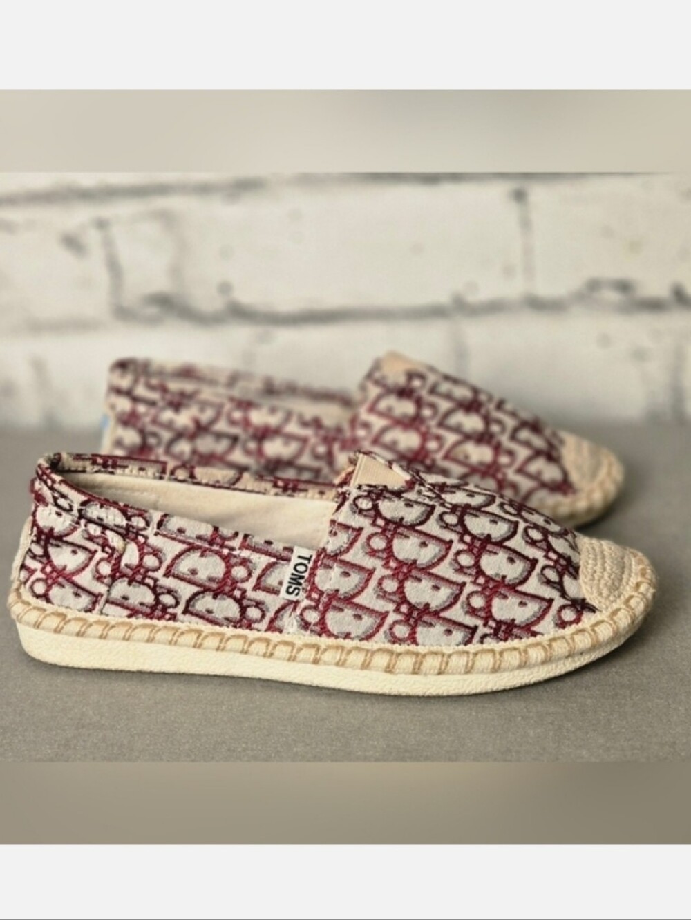 Toms Cream and Burgundy Espadrille Slip-On Shoes - Picture 5 of 10